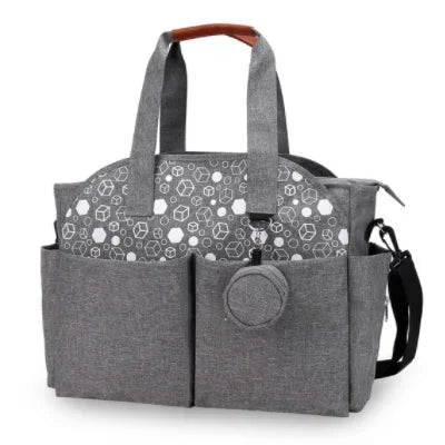 Sac a langer gris avec motif blanc avec étui pour tetine