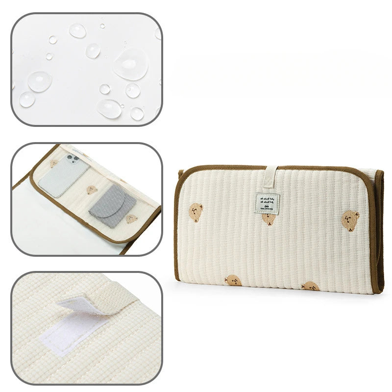 dimension du Tapis langer beige avec ours impermeable et une pochette intérieure