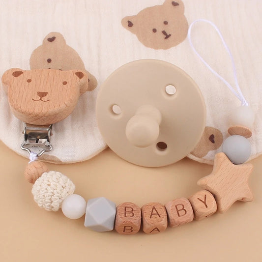 Attache-tétine pour bébé Chaîne de sucette anti-chute Perles de dentition en silicone avec sucette QX2D