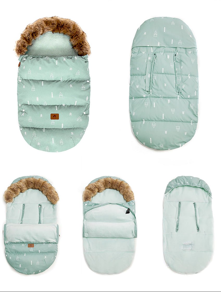 Chancelière poussette bleu avec ses différentes faces