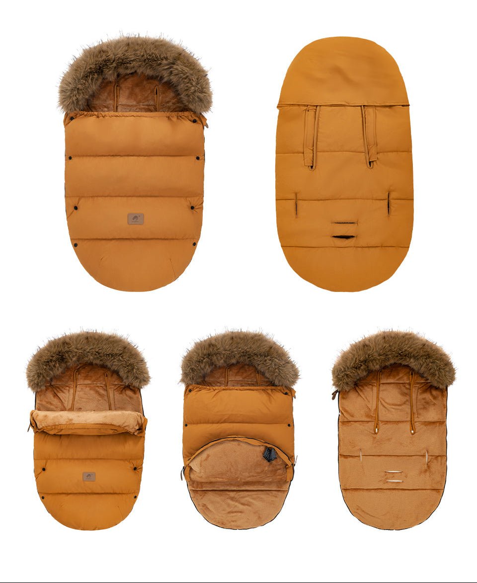 Chancelière poussette Marron présentée sur 4 positions