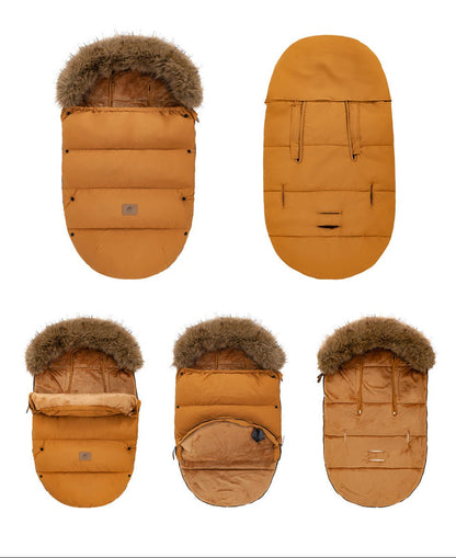 Chancelière poussette Marron présentée sur 4 positions