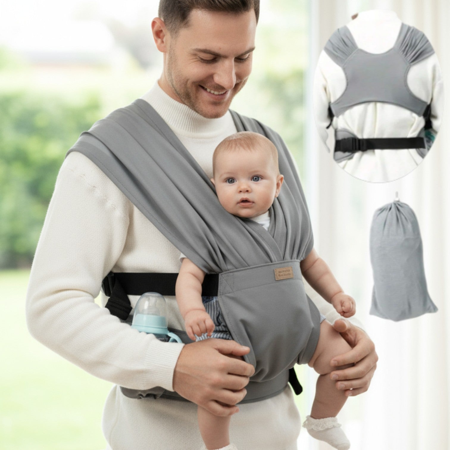 papa_portant_son_bebe_dans_une_echarpe_de_portage_gris_dans_la_maison_2