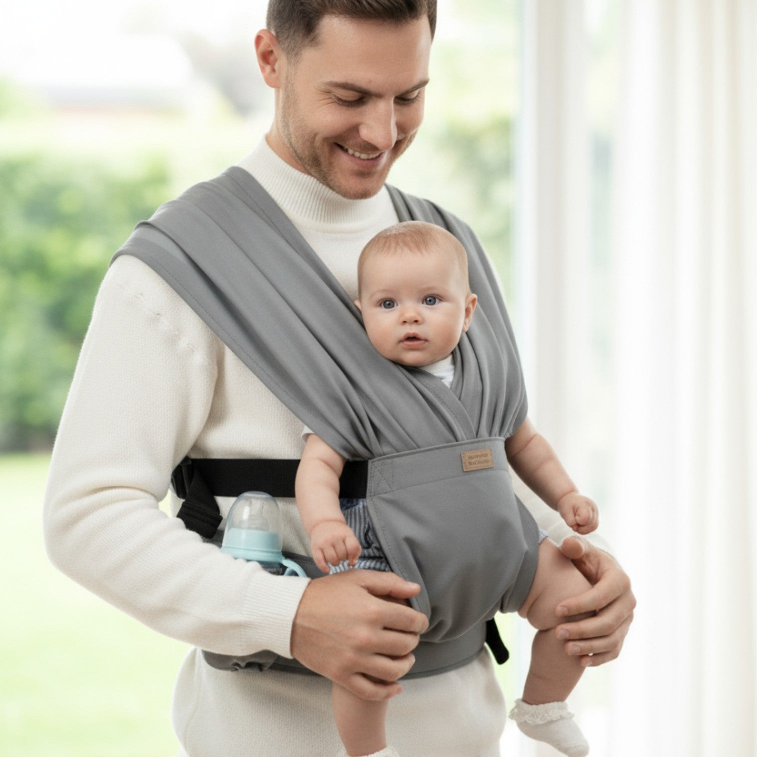papa_portant_son_bebe_dans_une_echarpe_de_portage_gris_dans_la_maison_1