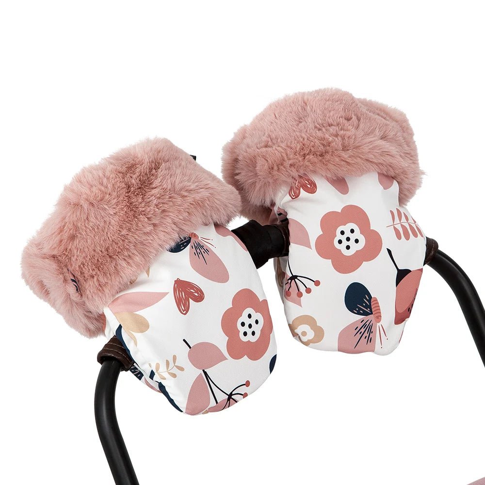 Gants d’hiver avec motifs fleurs et fourrure rose