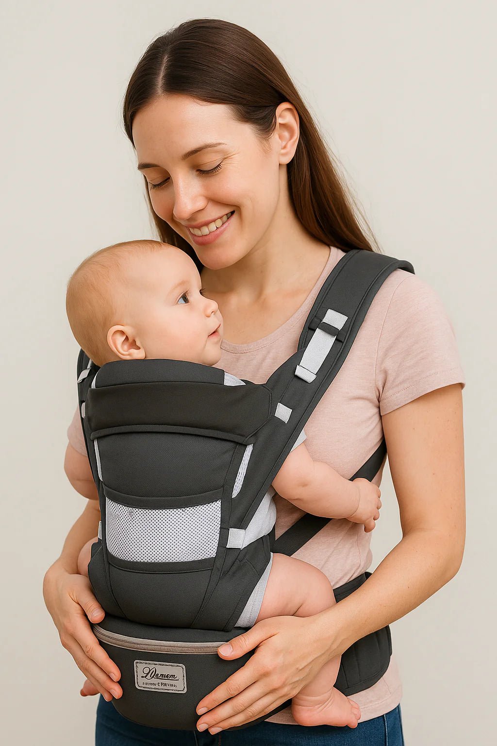 Porte bébé kangourou avec appui-tête Évoli™ – maman portant son bébé, idéal pour les sorties – Astucebambin