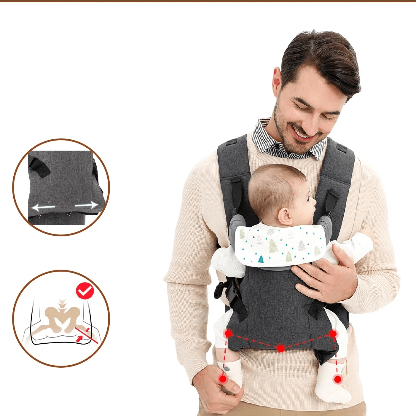 Porte bébé beige Movéa™ – assise large et soutien dorsal ajustable – Astucebambin