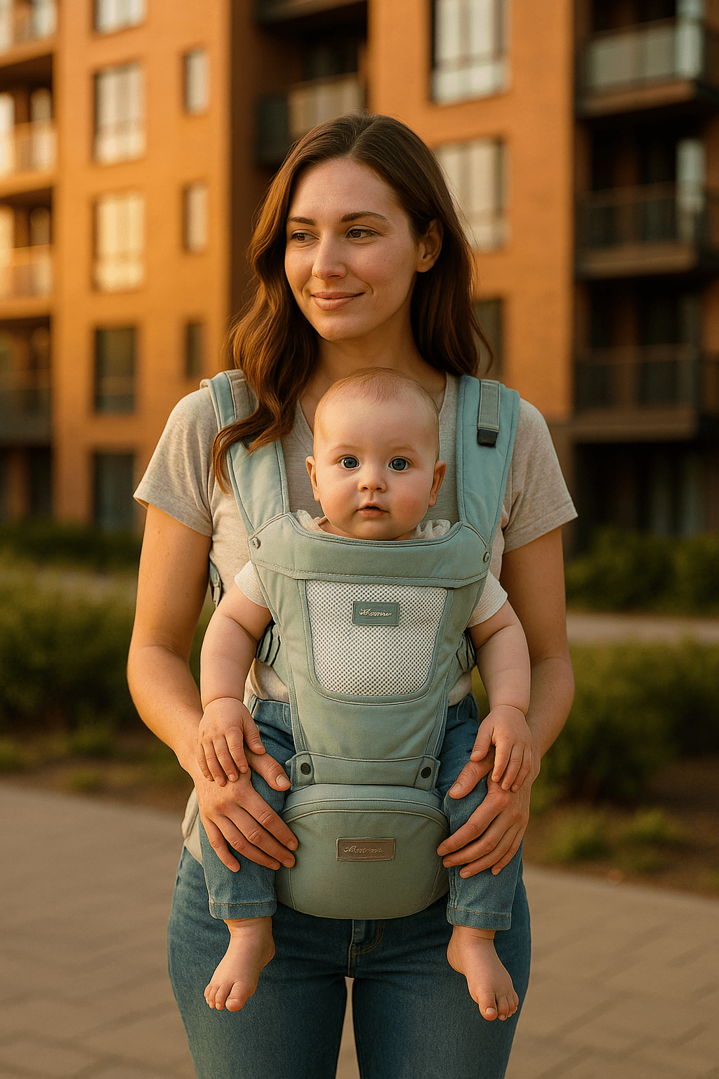 Porte bébé physiologique vert olive CocoonFlex™ – idéal pour les sorties et le portage longue durée – Astucebambin