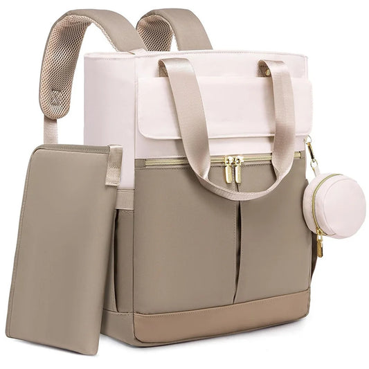 sac a dos a langer marron avec tapis à langer