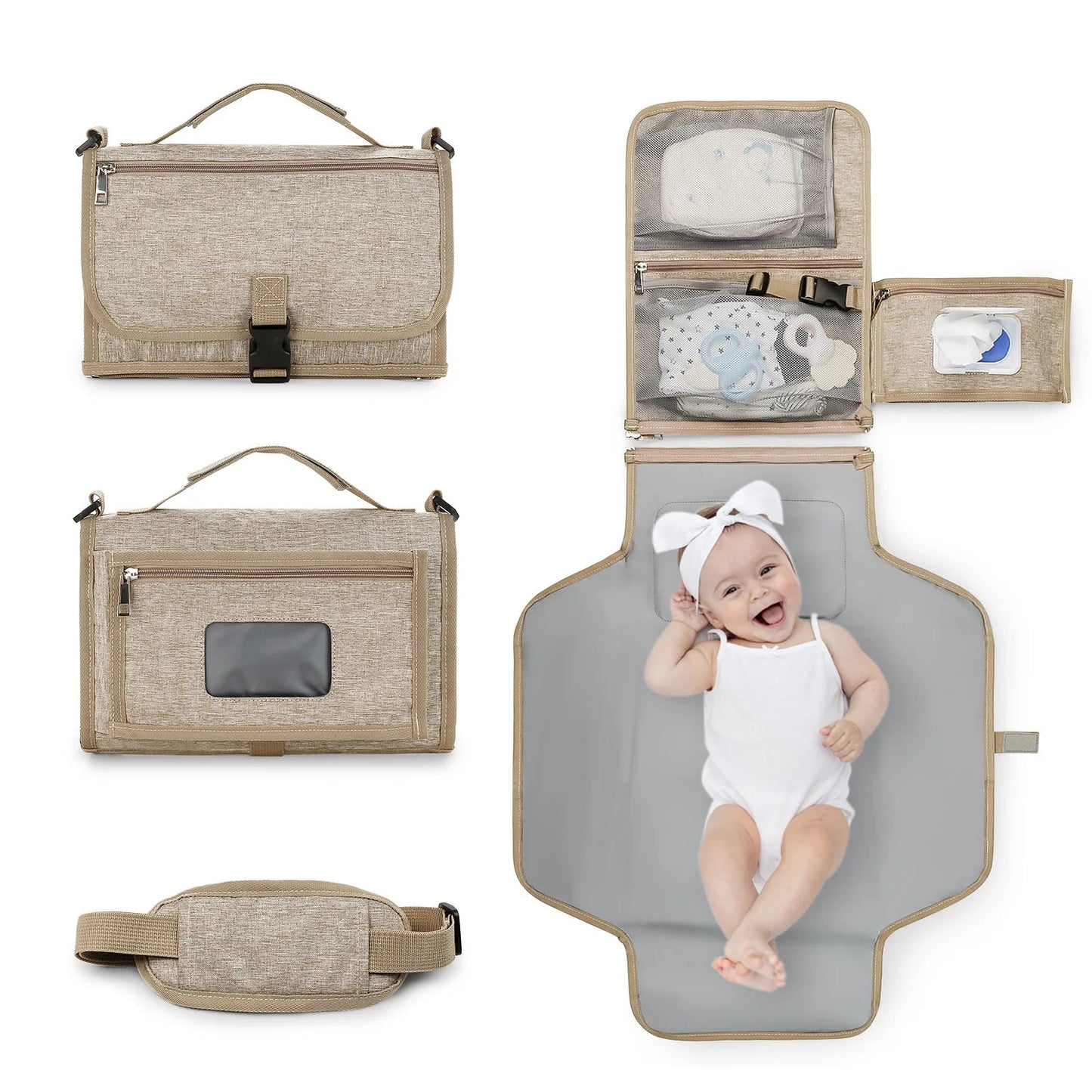 bébé sur un tapis à langer de voyage kaki  | PortaPad™ - Astucebambin