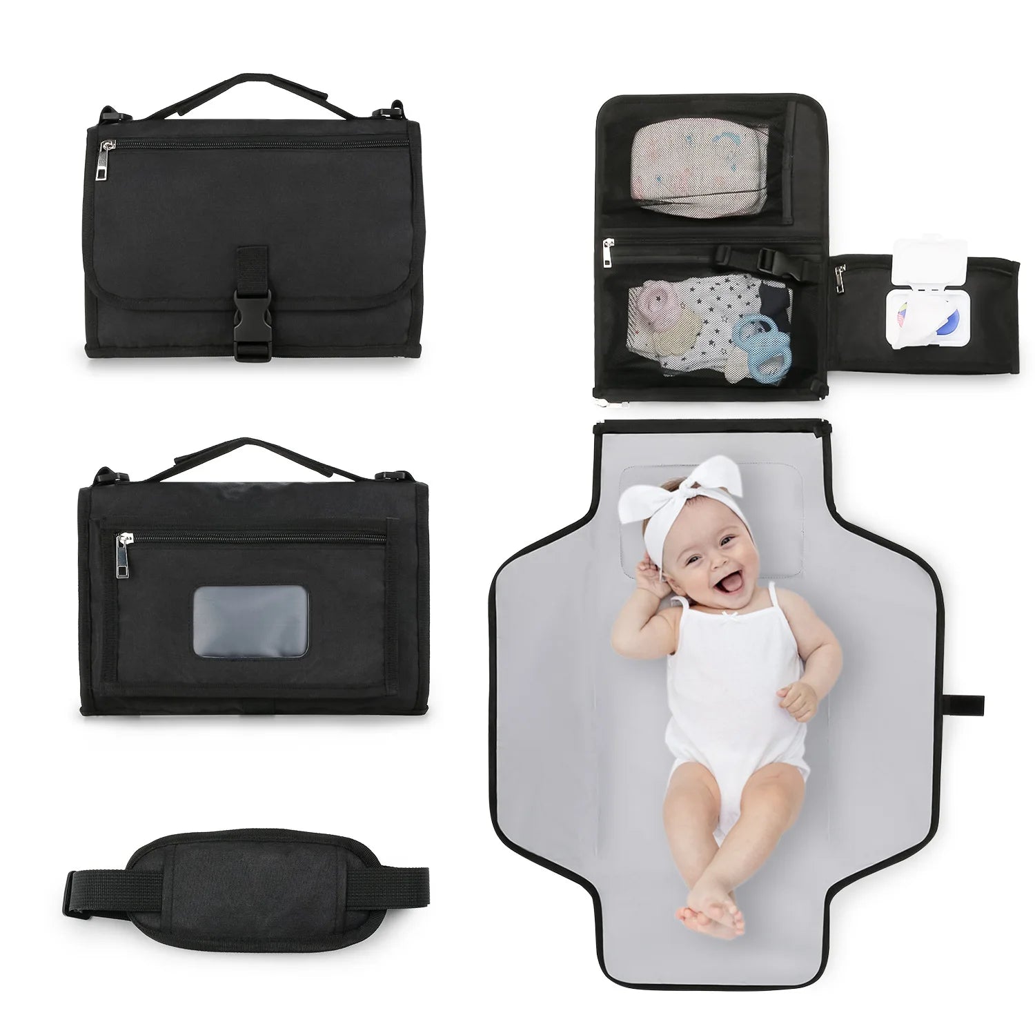 bébé allongé sur un Tapis à langer noir | PortaPad™ - Astucebambin